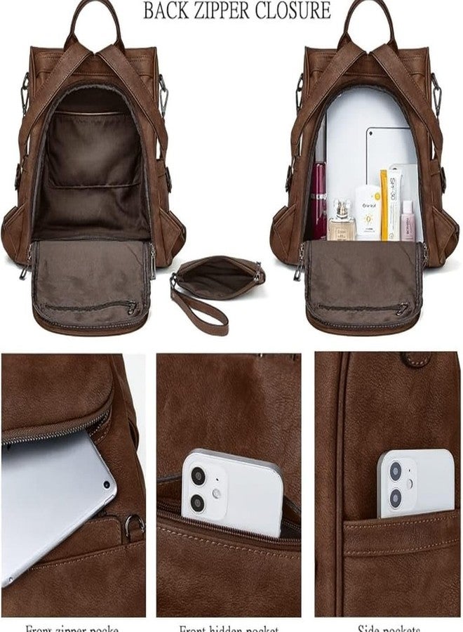 Fabcraft Anti-Theft Backpack & Purse for Women | Multipurpose Travel Bag | Durable Combo Pack | Shoulder Bag for Women and Girls | College Bag for Girls | PU Leather Backpack With Pouch (Dark Brown) - Image 2